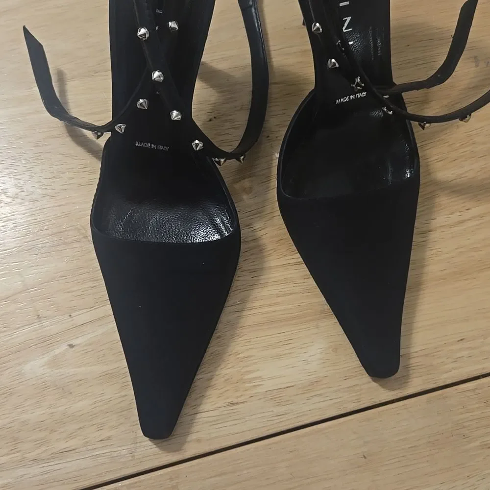 Vicini Criss Cross Studded Ankle Strap Heels - Picture 4 of 9